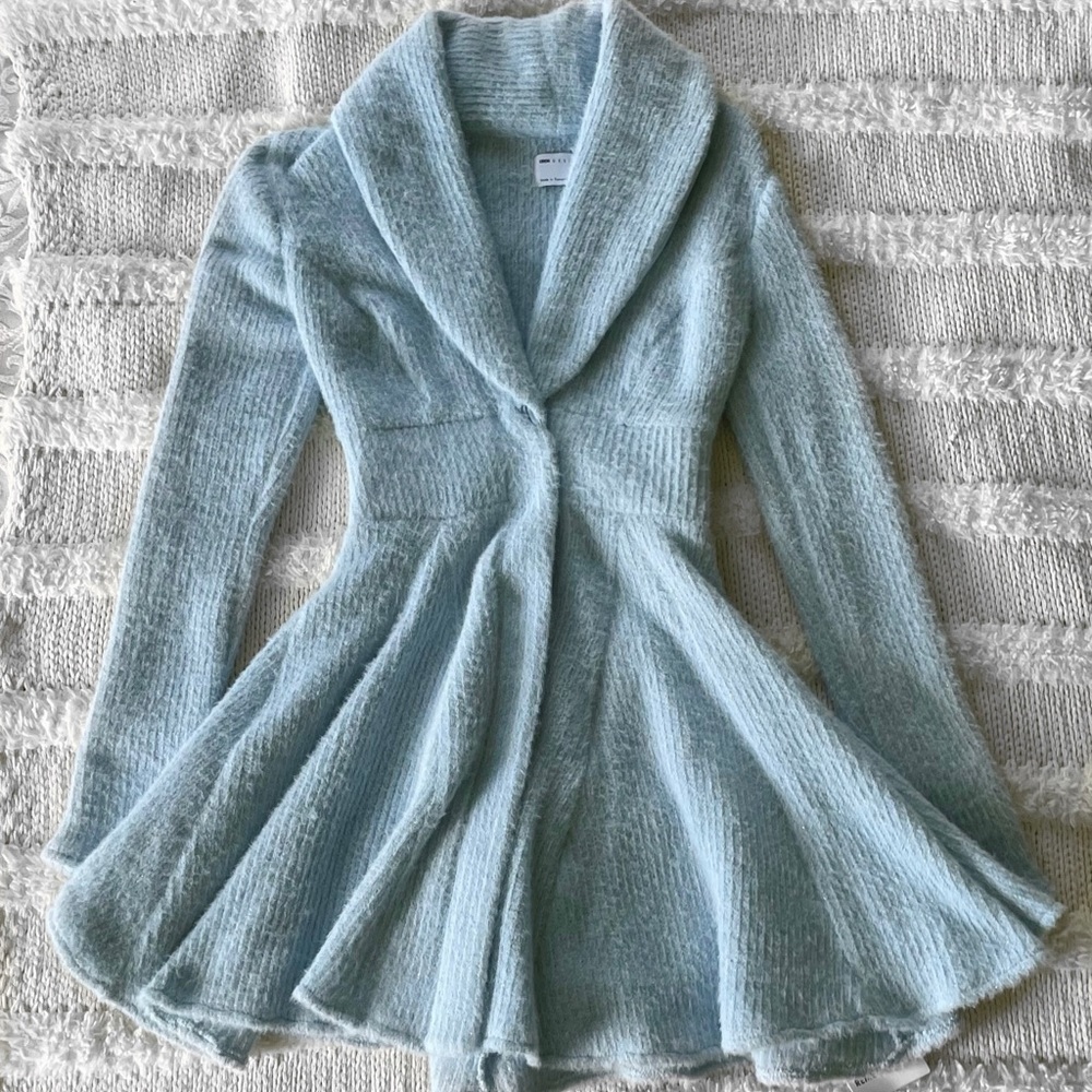 SOLDONDEPOP-ASOS LUXE fluffy knit tux dress with flippy skirt in baby blue 🩵